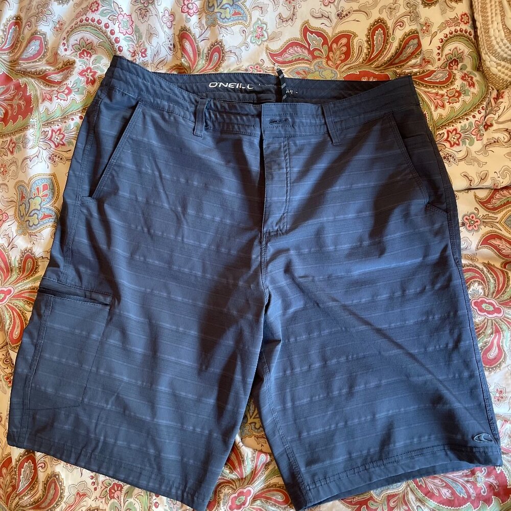 Men's O'Neill Boardshorts Hybrid Shorts Gray Stripes 36 EUC!!!